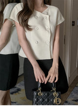 Clothland Women Stylish White Black Blouse